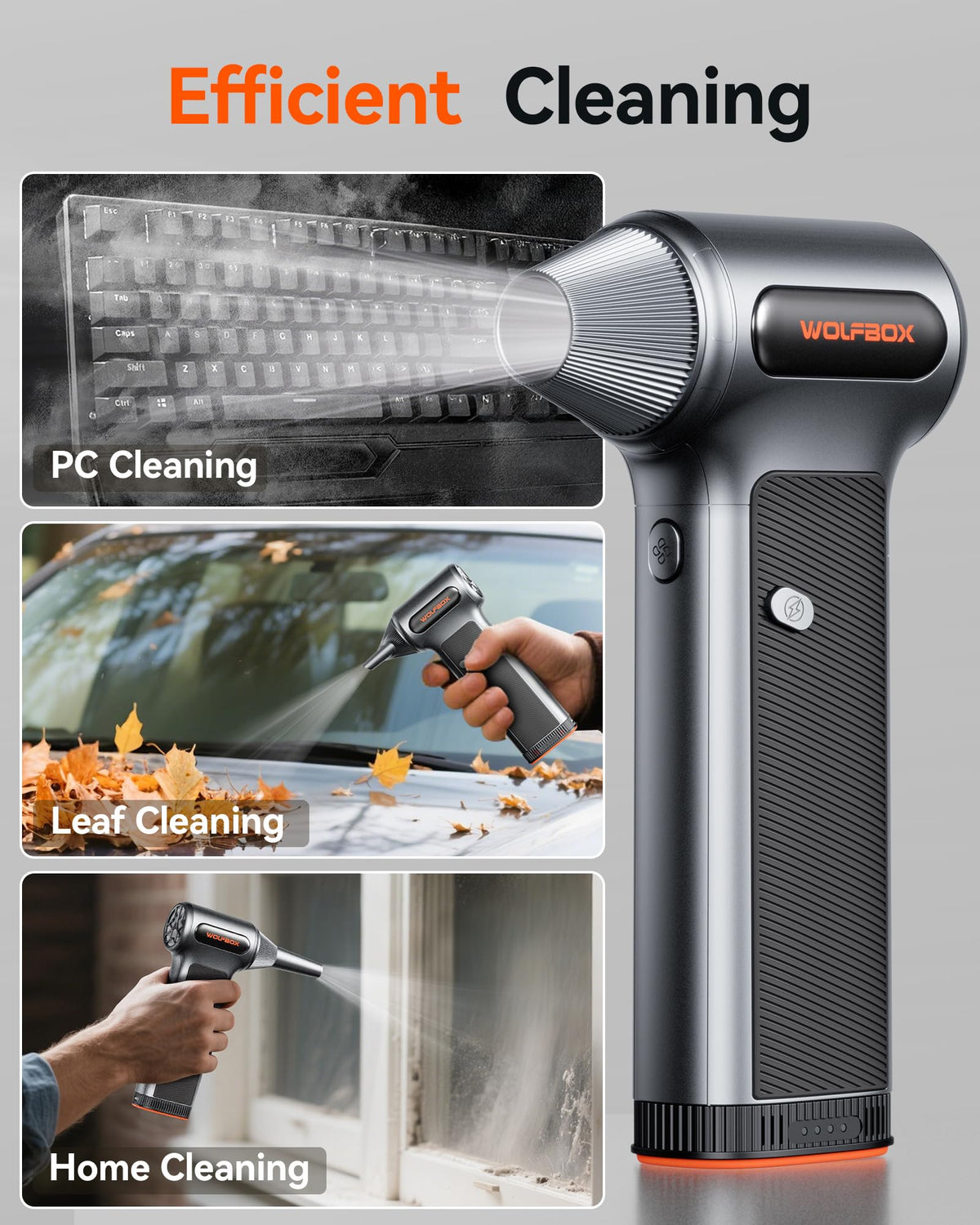 WOLFBOX MF200 Compressed Air Duster, Removable Battery, Car Cleaning, Home