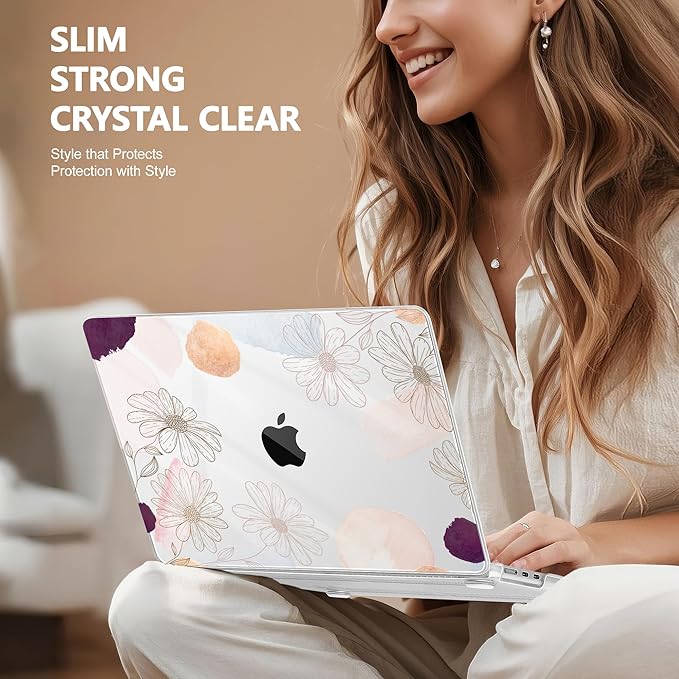Case for MacBook Air 15 Inch 2025 2024 2023 Release M4 A3241 M3 A3114 M2 A2941, Hard Shell with Screen Protector & Keyboard Cover, Compatible with Touch ID - Floral