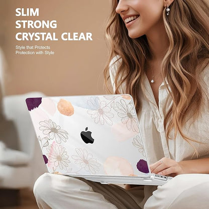 Case for MacBook Air 15 Inch 2025 2024 2023 Release M4 A3241 M3 A3114 M2 A2941, Hard Shell with Screen Protector & Keyboard Cover, Compatible with Touch ID - Floral