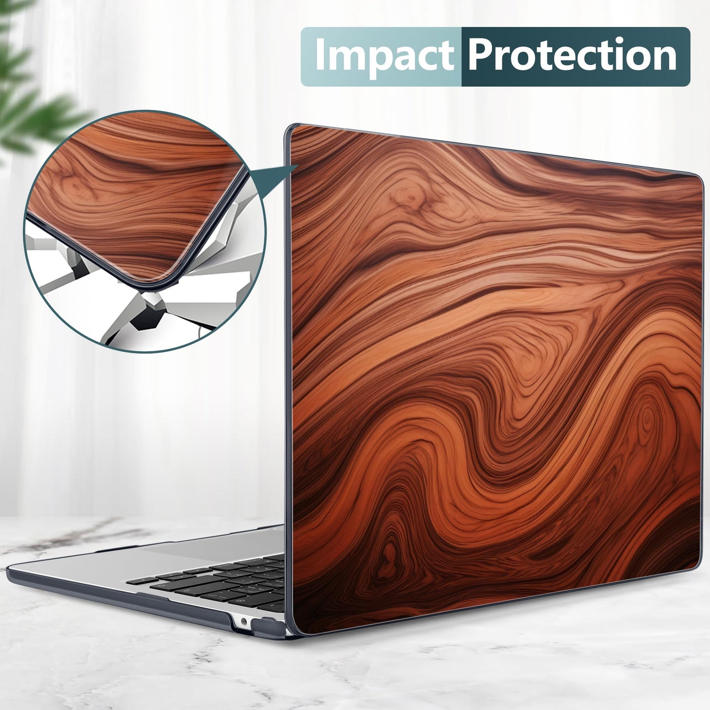 TWOLSKOO for MacBook Air 15 inch Case 2026 2025 2024 2023 Release M5 A3448 M4 A3241 M3 A3114 M2 A2941, Plastic Hard Shell & Screen Protector & Keyboard Cover & Type C Adapter, Wood Grain