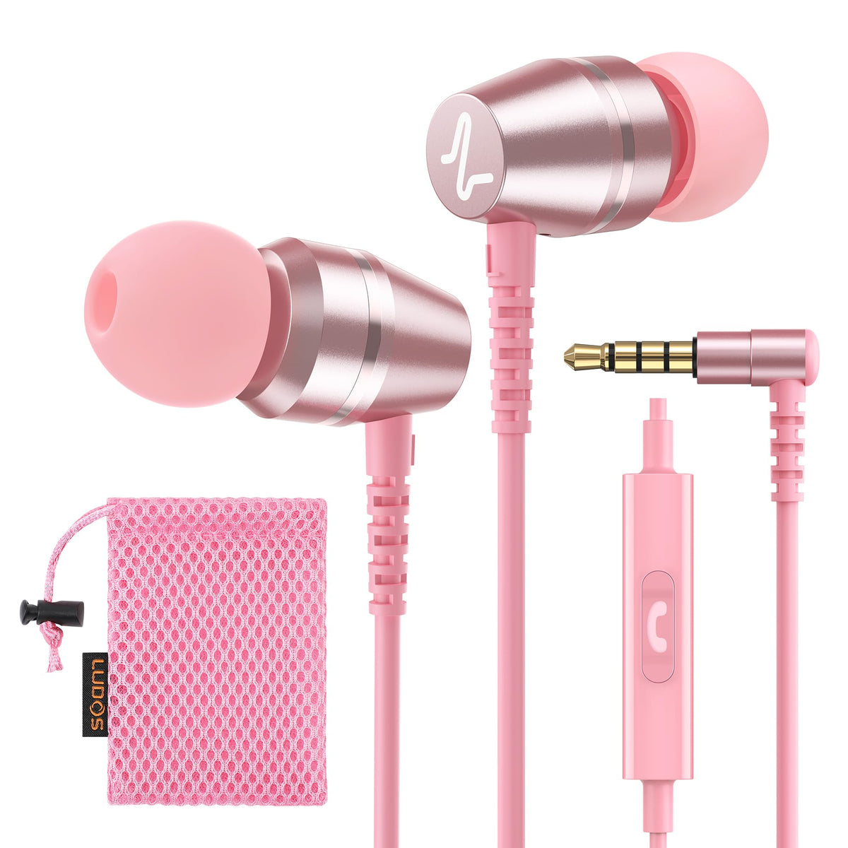 LUDOS OMNITONE Wired Earbuds in-Ear Headphones, 5 Year Warranty, Earphones with Microphone, 3.5 mm Jack Corded Ear Buds, Videoconference for iPhone, Samsung, Laptop, Kids, School Students - Red