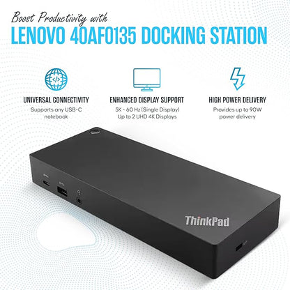 40AF0135US Lenovo Docking Station Dual Monitor Hybrid USB-C with USB-A, 135W, HDMI & DisplayPort Cable