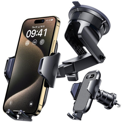 [True Military-Grade] Car Phone Holder VANMASS [Upgraded Strongest Suction&Clip] Cell Phone Mount for Dashboard Windshield Vent Kit, Truck Cradle Stand for iPhone 17 Pro Max 16 15 14 Android,Ink Black