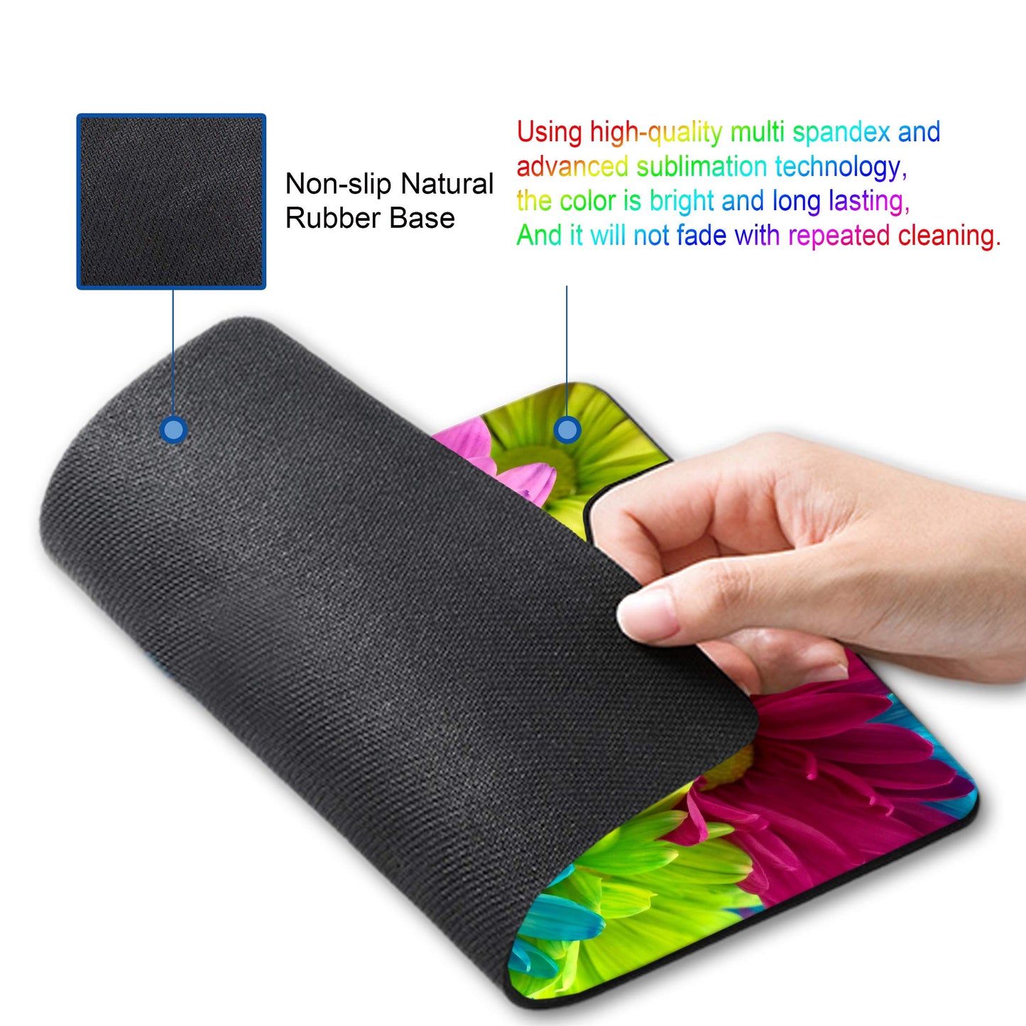 SHALYSONG Watercolor Flower Mouse Pad, 9.5"x7.9" Non-Slip Laptop Mousepad