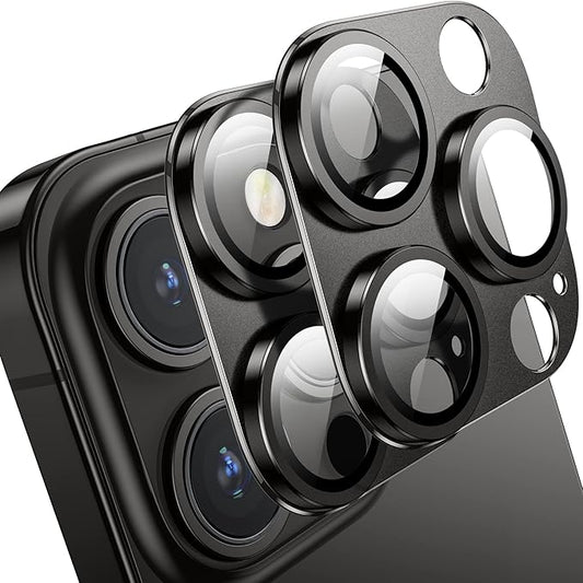 Mansoorr Camera Lens Protector for iPhone 14 Pro/iPhone 14 Pro Max, Alloy Metal Camera Cover with Tempered Glass Screen Protector Accessories,Black 2 Pack
