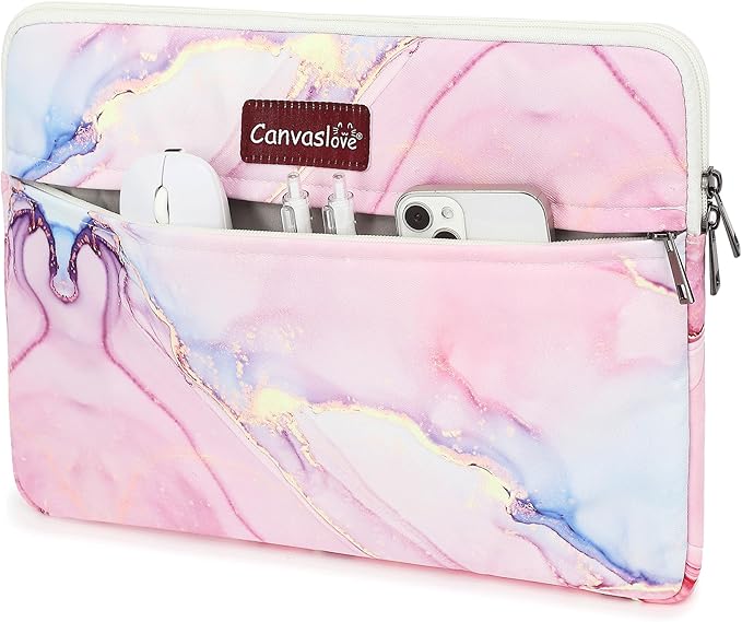 Canvaslove Laptop Sleeve Case Bag Cover with Pocket for MacBook Pro 16 and 16 inch HP Lenovo Dell ASUS Acer Notebook Computer (Pink Marble)