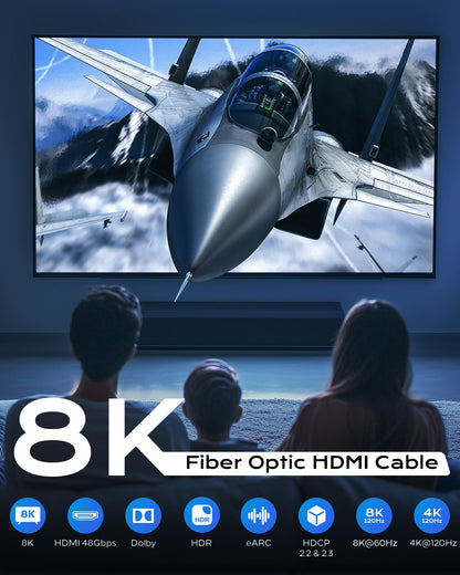 Cratree Fiber Optic HDMI Cable 65FT/20M Long - 8K 48Gbps High Speed HDMI Cord/8K 60Hz/4K 120Hz,HDCP 2.2&2.3,HDR10 - Compatible with HDTV/Monitor/Projector