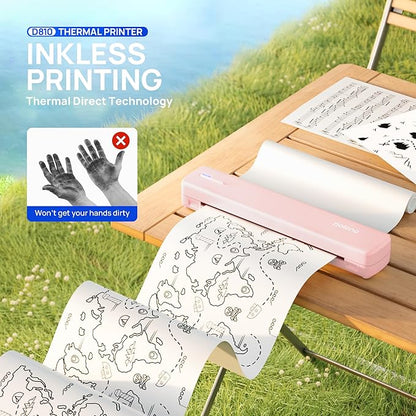 POLONO Portable Printer Wireless for Travel, D810 Bluetooth Thermal Printer Support for 8.5"x11" US Letter, Inkless Compatible with iOS, Android, Laptop for Office, Car and Home, Pink