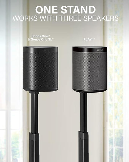 SANUS Adjustable Height Wireless Speaker Stands Designed for Sonos One, One SL, and Play:1 - Tool-Free Adjustment up to 16" and Built-in Cable Management - Black/Single