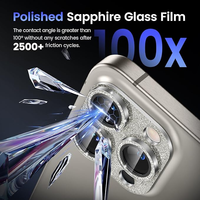 Tensea for iPhone 16 Pro/iPhone 16 Pro Max/iPhone 15 Pro/iPhone 15 Pro Max Camera Lens Protector, Metal Aluminum Alloy Tempered Glass Cover Camera Screen Protector Accessories, Case Friendly