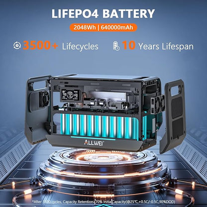 ALLWEI LiFePO4 Portable Power Station 2400W(Surge 4800W) with 1x 400W Solar Panel Included, Fast Charge in 1.5H, 4 AC Outlet, 2048Wh Solar Generator for RV Camping Emergency Outdoor Home Use