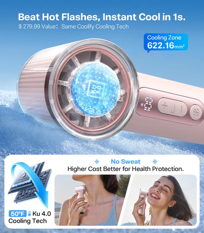 TORRAS COOLiFY iva Handheld Fan with Ice Cooler, [Chill by 50°F], 0-100 Adjustable Speed, Super Mini Powerful Portable Fan 4900mAh Rechargeable, Hand Fans, Gifts for Women, Pink