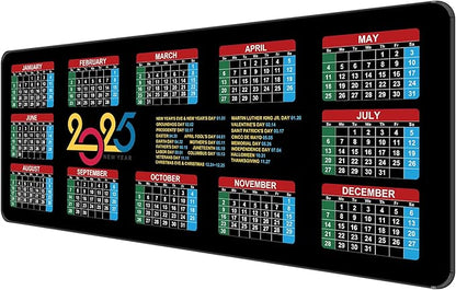 Dynippy Thin Extended Gaming Mouse Pad （31.5 * 11.8 * 0.08 inch） with Stitched Edges Large Mousepad Long XXL Keyboard and Mouse pad Desk Mat for Gaming Office & Home - 2025 Calendar Holidays