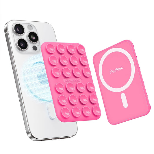 Klearlook Magnetic Suction Phone Mount for MagSafe Case, Removable Sticky Phone Grip Holder for Hands-Free Makeup/Selfie/Live Streaming/Vlog for TikTok & Instagram Influencer/Creator, Hot Pink