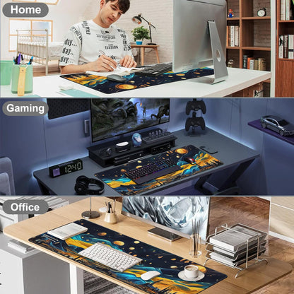 The Starry Night Desk Mat,Large Vincent Van Gogh Oil Painting Gaming Keyboard Mouse Pad,Non-Slip Rubber Base Desk Pad Thick Stitched Edges Waterproof Mousepad Mouse Mat 31.5"x11.8"