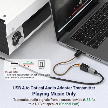 Cubilux USB A to TOSLINK Optical Audio Adapter, Unidirectional USB Type A to SPDIF Digital Converter, S/PDIF Transmitter for Computer Laptop PC PS5/4 ONLY, NOT for TV Or Other Devices