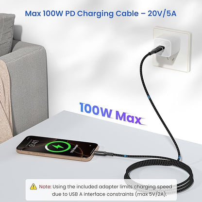 Elebase USB Type C to C 100W Cable 10FT with USB Adapter,Fast Charging PD Charger Cord for iPhone 16 15 Pro Max Plus,Samsung Galaxy S23 S24,Car Play,MacBook Mac,iPad 9 10,Z Flip Fold 4 5,Ultra,A53 A54