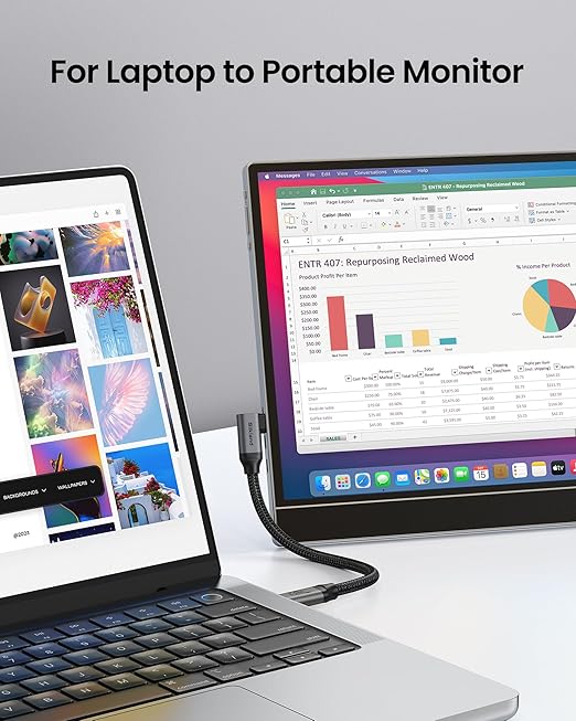 Silkland USB C Monitor Display Cable Right Angle 4FT [5K/4K@60Hz 8K@30Hz], 90 Degree USB C 3.2 Gen 2x2 Video Cable, 20Gbps Data Transfer, 240W Fast PD Compatible for MacBook Pro, iPad, iPhone 16