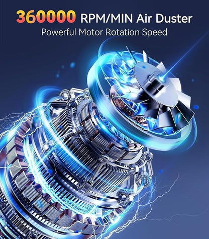 Compressed Air Duster, 360000 RPM Electric Air Duster, Rechargeable Cordless Air Blower Power Turbo Fan,5 Gears Adjustable Jet Dry Blower Replace Air Can for Keyboard Computer Car Outdoor Home