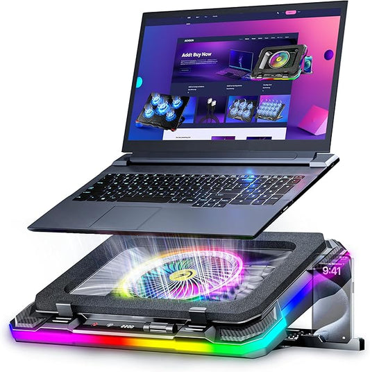 AICHESON Gaming Laptop Cooling Pad with Full RGB Lights, Powerful Cooler Fan Stand for 15-19 inch Gamer Laptops and PC Computers