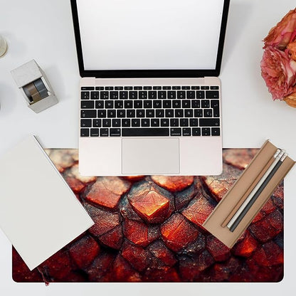 Desk Mat, Red Fire Dragon Scales Desk Pad, Cool Dragon Large Gaming Mouse Pad for Desk, 31.5"x15.7" Extended Big Computer Keyboard Mouse Pad with Non-Slip Base and Stitched Edge