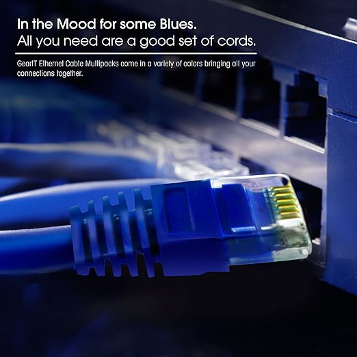GearIT Cat 6 Ethernet Cable Pack - 24-Pack 3 ft Cat6 Ethernet Patch Cables | RJ45 Network Patch Cable, 10 Gbps Snagless Gold-Plated Connectors - Ethernet Cable Cat 6 for PC, TV, Router - Blue