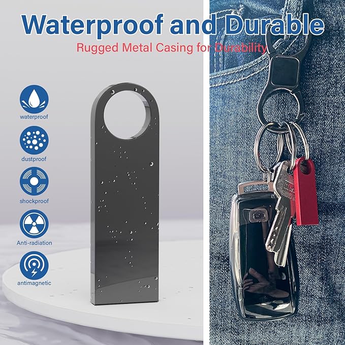 1GB USB Flash Drive 2 Pack with Keychains, Wooolken Sleek Metal USB 2.0 Thumb Drives Memory Stick for PC Laptop Computer