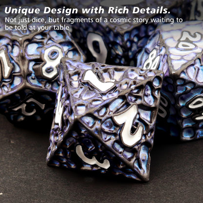 PJOY Metal DND Dice Set for Dungeons and Dragons Dice with Case Meteorite Black Blue Glitters 7PCS 16mm Role Playing Cool DND Gifts for Players D&D DM Game Masters
