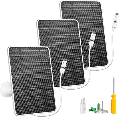 Solar Panel for Security Camera, 5W USB Solar Panel for DC 5V Security Camera, Micro USB & USB-C Port Solar Panel, IP65 Waterproof Solar Charger for Camera,360° Adjustable Mounting 13ft Cable, 3 Pack