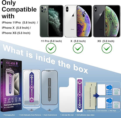 2 Pack Matte Screen Protector for iPhone 11 Pro and iPhone xs and iPhone x 5.8-Inch Auto Dust Removal, No Bubbles, Tempered Glass Film, Easy Installation