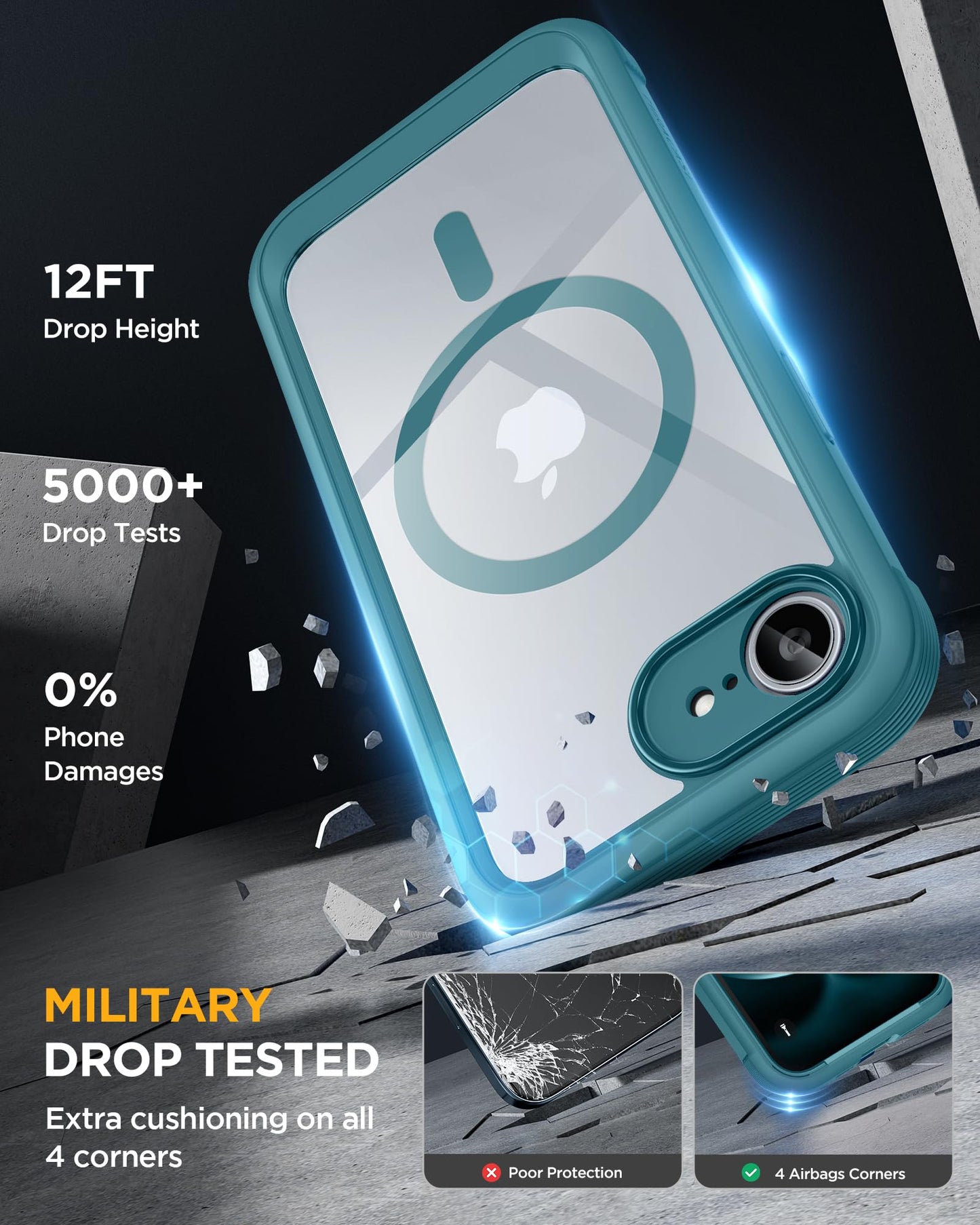 Miracase for iPhone 17e Case & iPhone 16e Case, Full-Body Phone with Built-in Glass Screen Protector, [Magnetic with MagSafe] Military Drop Proof 17 E/ 16 E Cover Bumper 6.1 inch, Green