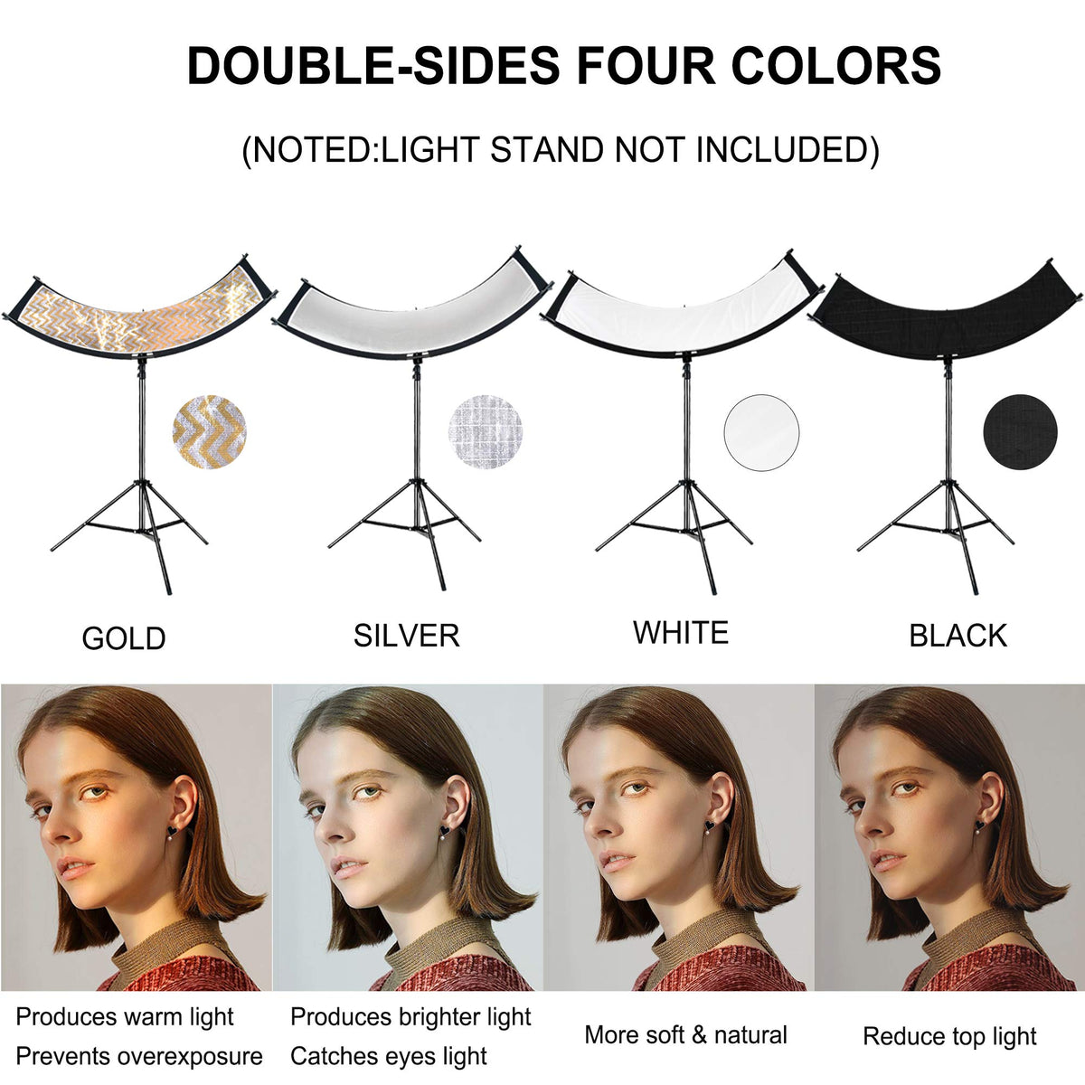 FUDESY 67"x24" Curved Reflector, 4-in-1, U-Shape Clamshell Reflector