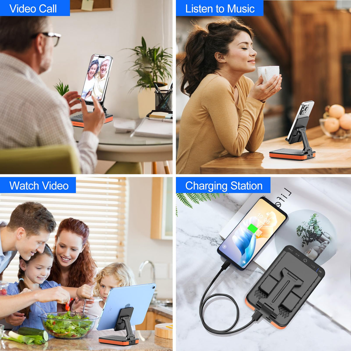 JTEMAN Bluetooth Speaker with Charging Phone Stand,Portable Foldable Slim