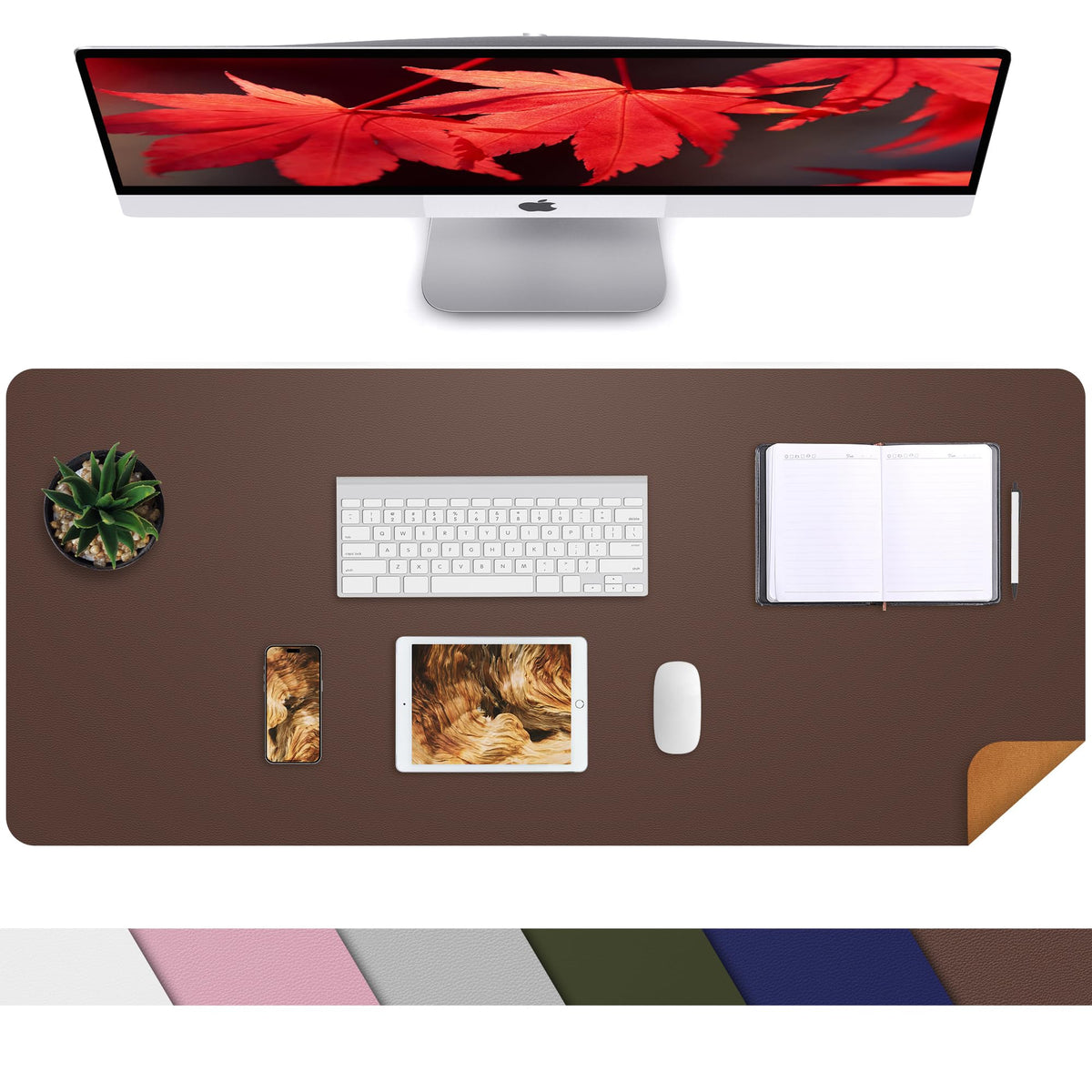 AFIING Leahter Desk Pad 47" x 17", Red,Desk Cover mat