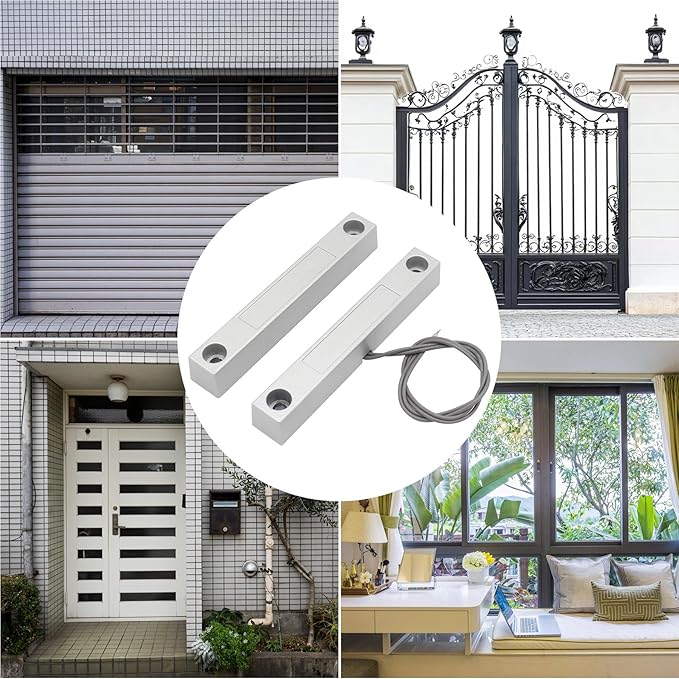 Magnetic Reed Switch Wired Surface Mount Normally Open/Closed NC/NO Contact Sensor Alarm Magnetic Door Switch with 3 Wires, Zinc Alloy Sliver, MC-58