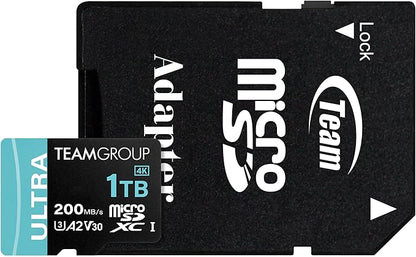 TEAMGROUP A2 Ultra Card 1TB Micro SDXC UHS-I U3 A2 V30, R/W up to 200/170 MB/s with Adapter TULMSDX1TIA2V3022503