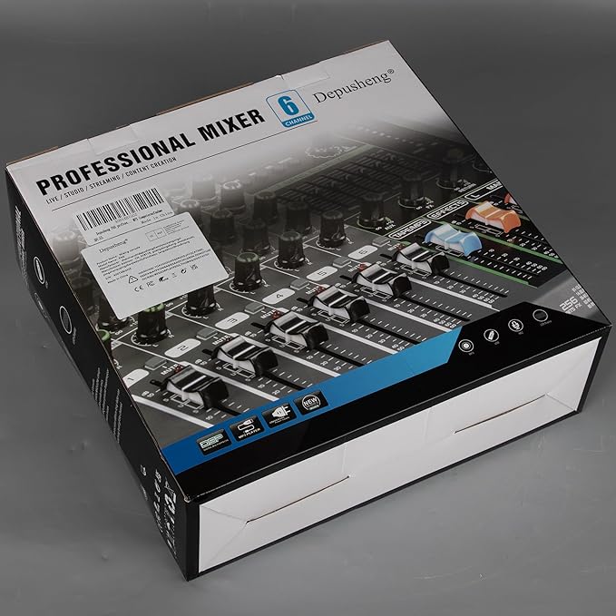 Depusheng PA6 professional DJ audio mixer 6 channel input built-in 256 kinds of DPS effects support 48V phantom power USB Bluetooth MP3 computer recording