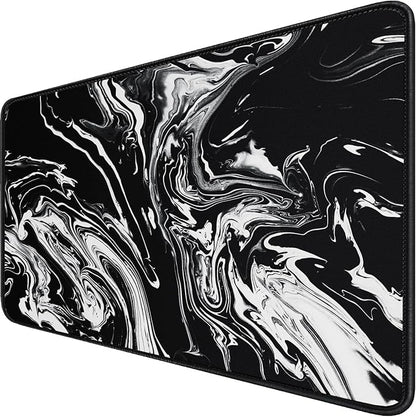 Large Extended Gaming Mouse Pad with Stitched Edges, Durable Non-Slip Natural Rubber Base, Waterproof Computer Keyboard Pad Mat for Esports Pros/Gamer/Desktop/Office/Home - Black White