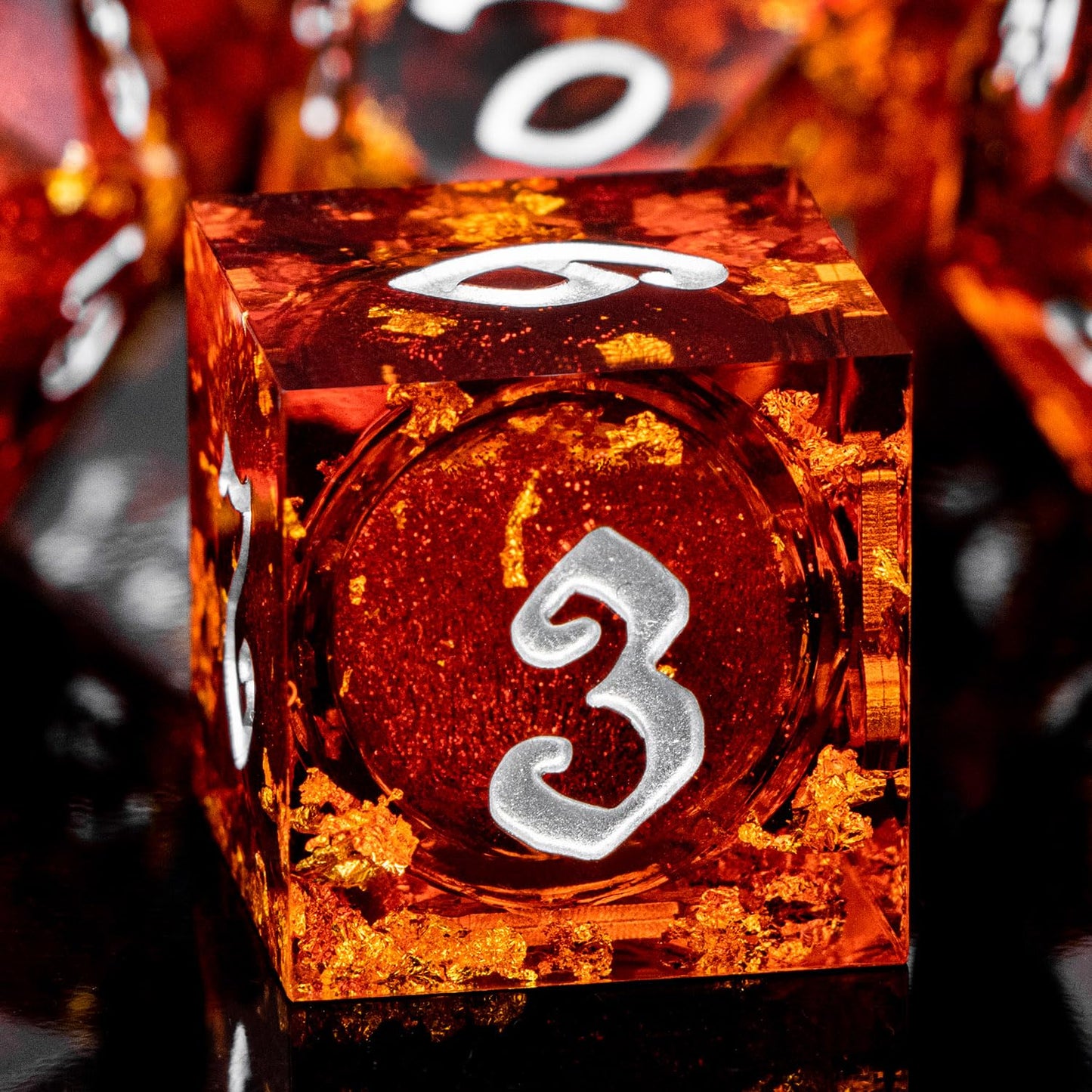 ARUOHHA Liquid Core DND Dice Set, 7pcs Resin Sharp Edged Dragons Dice Role Playing Games, RPG Silver Numbers Red Dungeons Polyhedral Dice with Gift Box D20 D12 D10 D8 D6 D4