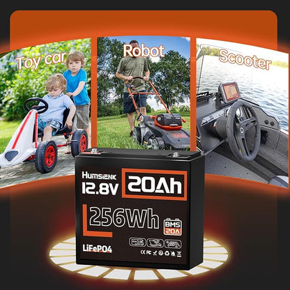 12V 20Ah LiFePO4 Lithium Battery, Built-in 20A BMS, EV Grade A+ Cells, Rechargeable 6000 to 15000 Deep Cycles Lithium Batteries 12V, Perfect for Fish Finder, Camping, Power Wheels