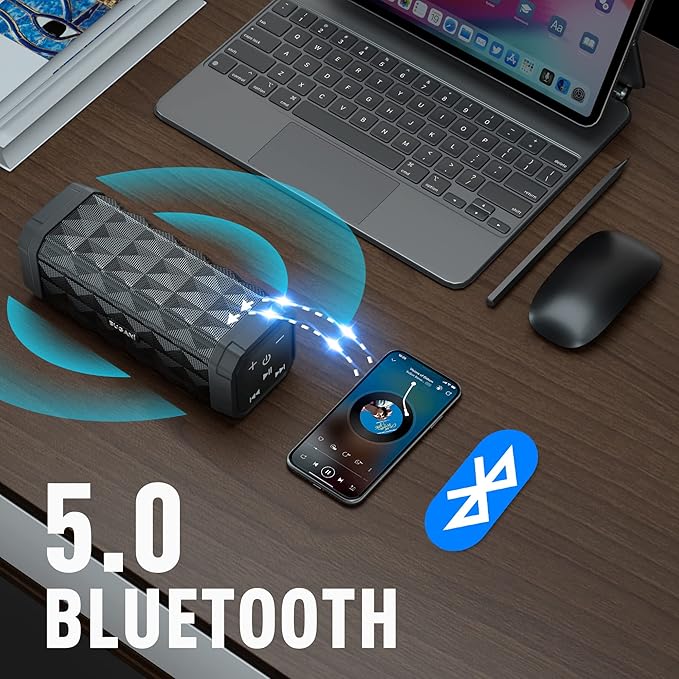 BUGANI Bluetooth Speakers Portable Bluetooth Speaker, 100ft Wireless Range, Louder Volume, Stereo Sound, Amazing Bass 24H Playtime, IPX5, Built-in Mic, Wireless Speaker for Ourdoor Indoor(Black)