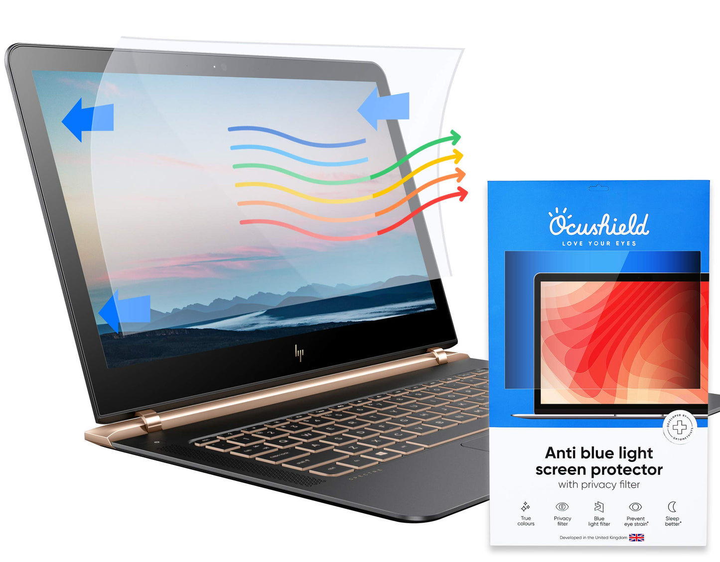 Ocushield 12.1” (16:10) Premium Anti Blue Light Screen Protector with Privacy Filter for Laptop - Blue Light Blocking for Eyes - Anti-Glare Film (261 x 164 mm)