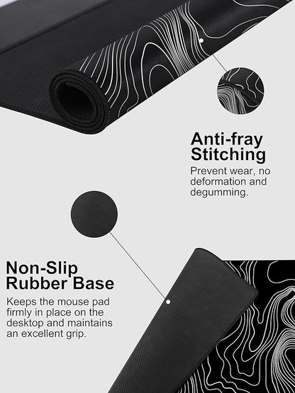 TopMade Mouse Pad with 15W Fast Wireless Charging, 31.5"x15.75" XXL Large Gaming Waterproof Desk Pad with Ultra-Smooth Surface, Non-Slip Base, Computer Desk Mat, Black Topographic Map #2
