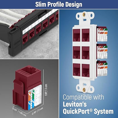 Everest 90° Angled RJ45 Cat6A Keystone Jacks 50-Pack in Red - Slim Profile Female RJ45 Connectors - Cat 6A Keystone Jack - Compatible with 90° Angled Speed Termination Tool - easyJACK (B094WB91H3)
