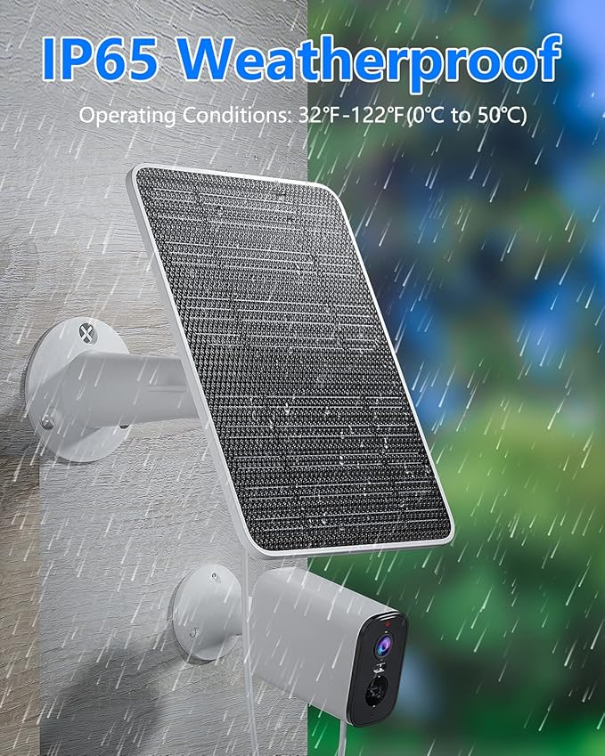 Solar Panel for Security Camera, 5W USB Solar Panel for DC 5V Security Camera, Micro USB & USB-C Port Solar Panel, IP65 Waterproof Solar Charger for Camera,360° Adjustable Mounting 13ft Cable, 1 Pack