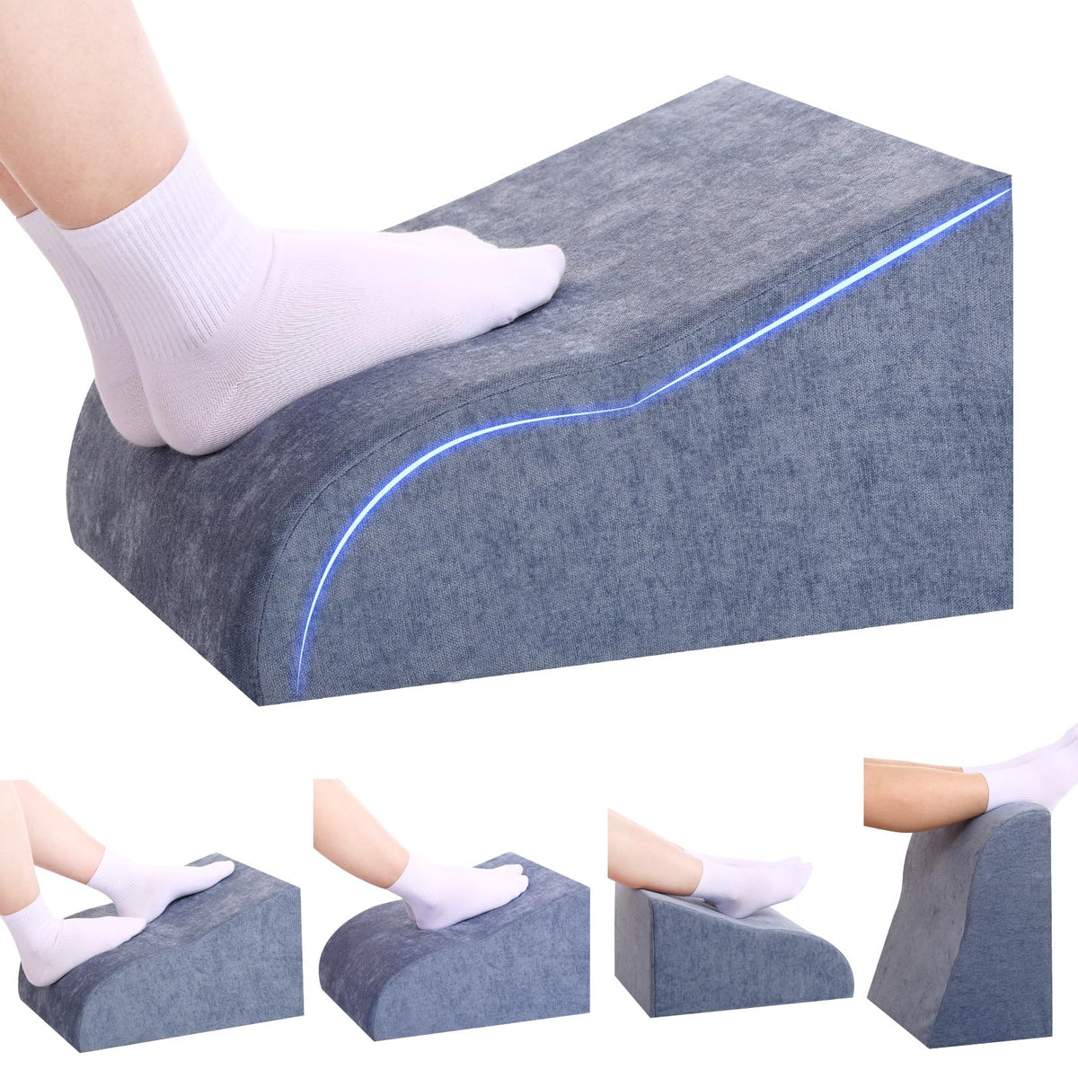 Opuvidity Foot Rest for Under Desk at Work, Ergonomic Under Desk Footrest with Washable Cover for Office, Home & Gaming Leg Elevation Pillow Blue
