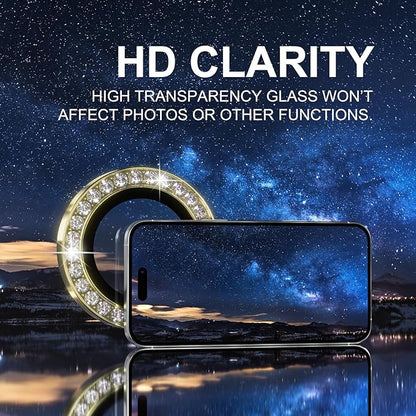Choiche Compatible for iPhone 16 Pro/iPhone 16 Pro Max Camera Lens Protector Bling, 9H Tempered Glass Camera Cover Screen Protector Metal Ring Decoration Accessories (Diamond-Gold)