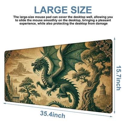 NITAHHHY Vintage-Style Dragon Gaming Mouse Pad 3mm Thick Stitched Edge Waterproof Non-Slip Large Computer Keyboard Mouse Mat,Suitable for Office Entertainment Decorative Desk Pad 35.4 x 15.7 Inches