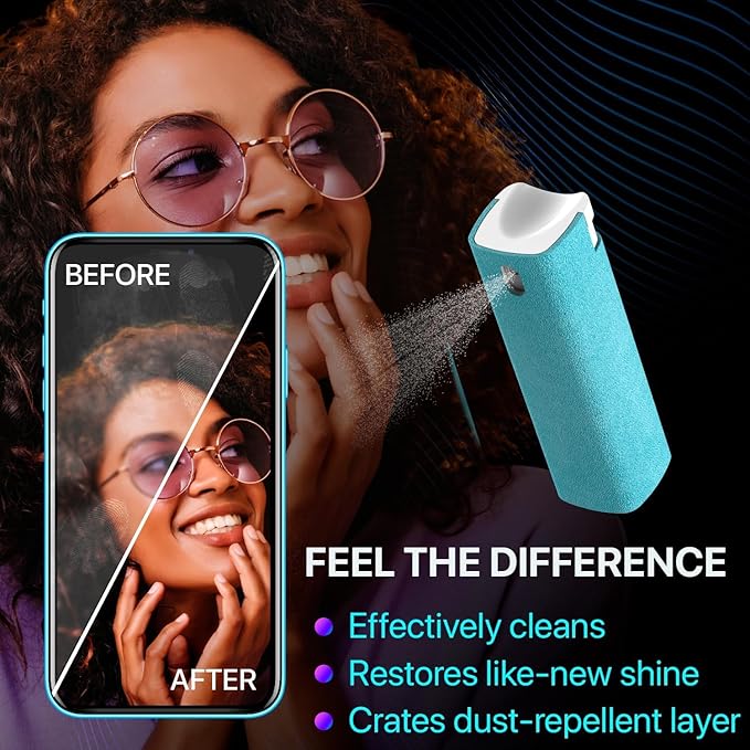 Mini Screen Cleaner Spray – Finger Proof Screen Cleaner for Smartphones, iPads, MacBooks, Laptops, Car Screens, Touchscreens – 3in1 Mist Cleaner, Microfiber Cloth and Protective Cover (Pink)
