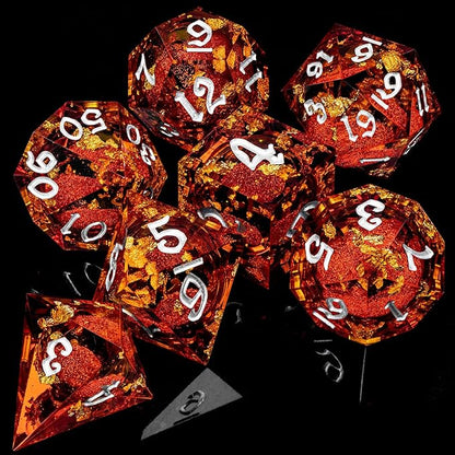 ARUOHHA Liquid Core DND Dice Set, 7pcs Resin Sharp Edged Dragons Dice Role Playing Games, RPG Silver Numbers Red Dungeons Polyhedral Dice with Gift Box D20 D12 D10 D8 D6 D4